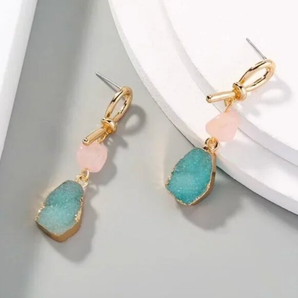 ⭐️❤️ FREE Stone Geo Geode Faux Hipster Hippie Art Deco Farm Boho Drop Earrings - Picture 7 of 8